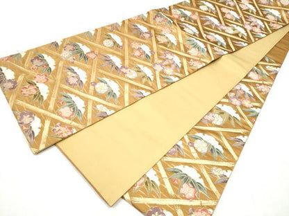 平和屋着物●六通柄袋帯　唐織　雪輪笹梅文　金糸　正絹　逸品　CABD0650hy