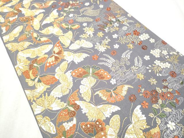 平和屋着物●六通柄袋帯　唐織　花蝶文　金銀糸　正絹　逸品　CABD0651hy