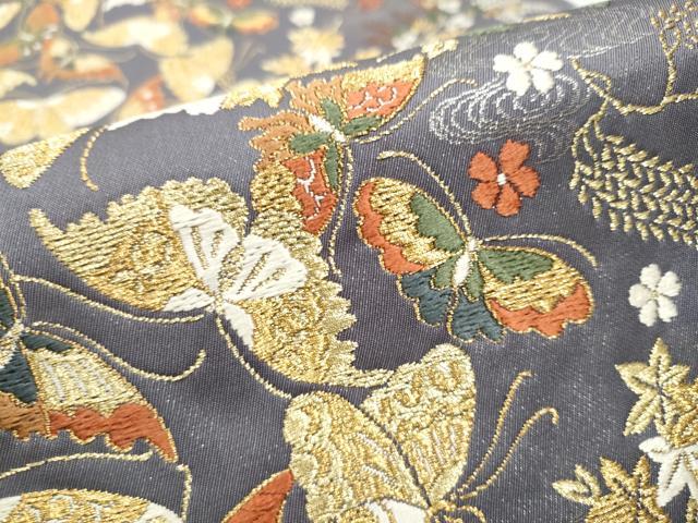 平和屋着物●六通柄袋帯　唐織　花蝶文　金銀糸　正絹　逸品　CABD0651hy