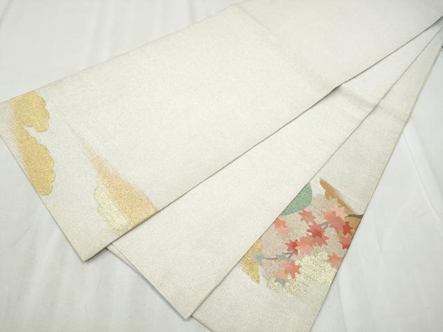 平和屋着物●太鼓柄袋帯　綴れ　雲重ね枝葉文　金糸　正絹　逸品　CABD0652hy