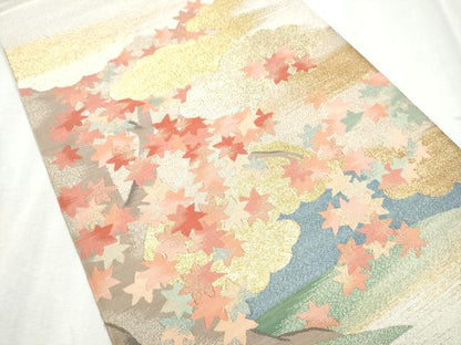 平和屋着物●太鼓柄袋帯　綴れ　雲重ね枝葉文　金糸　正絹　逸品　CABD0652hy
