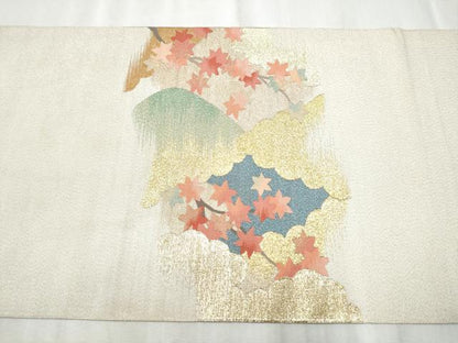 平和屋着物●太鼓柄袋帯　綴れ　雲重ね枝葉文　金糸　正絹　逸品　CABD0652hy