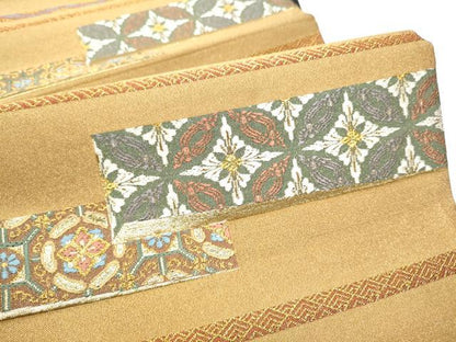 平和屋着物●六通柄袋帯　唐織　横段吉祥花文　金糸　正絹　逸品　CABD0653hy