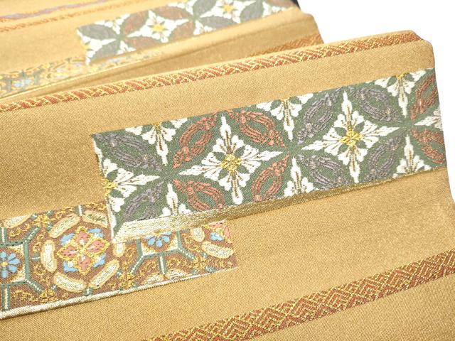 平和屋着物●六通柄袋帯　唐織　横段吉祥花文　金糸　正絹　逸品　CABD0653hy