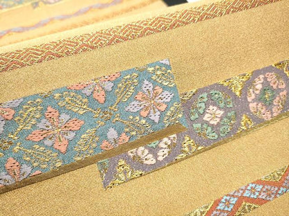 平和屋着物●六通柄袋帯　唐織　横段吉祥花文　金糸　正絹　逸品　CABD0653hy