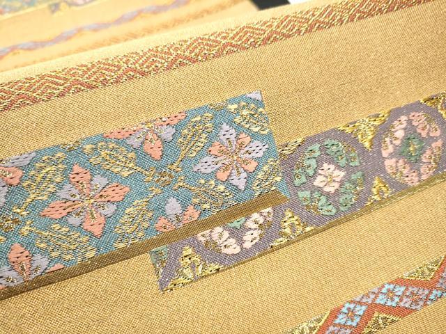 平和屋着物●六通柄袋帯　唐織　横段吉祥花文　金糸　正絹　逸品　CABD0653hy