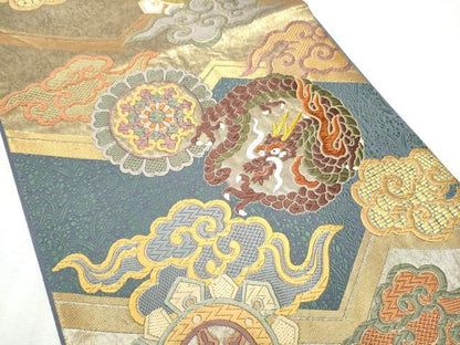 平和屋着物●六通柄袋帯　雲龍　金糸　正絹　逸品　CABD0659hy