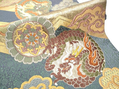 平和屋着物●六通柄袋帯　雲龍　金糸　正絹　逸品　CABD0659hy