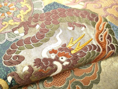平和屋着物●六通柄袋帯　雲龍　金糸　正絹　逸品　CABD0659hy