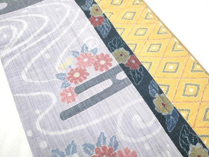 平和屋着物●全通柄袋帯　結城紬　エ霞花文　結織苑　正絹　逸品　未使用　CABD0660hy