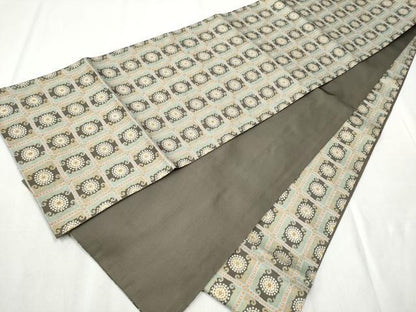 平和屋着物●全通柄袋帯　格子丸文　金糸　正絹　逸品　CABD0661hy