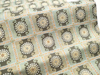 平和屋着物●全通柄袋帯　格子丸文　金糸　正絹　逸品　CABD0661hy