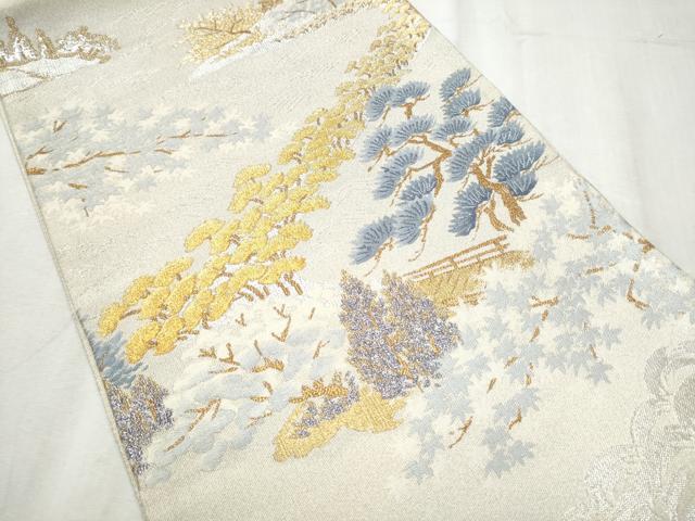平和屋着物●太鼓柄袋帯　綴れ　風景松文　金銀糸　正絹　逸品　CABD0662hy