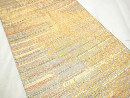 平和屋着物●六通柄袋帯　綴れ　枝松葉文　金糸　正絹　逸品　CABD0665hy