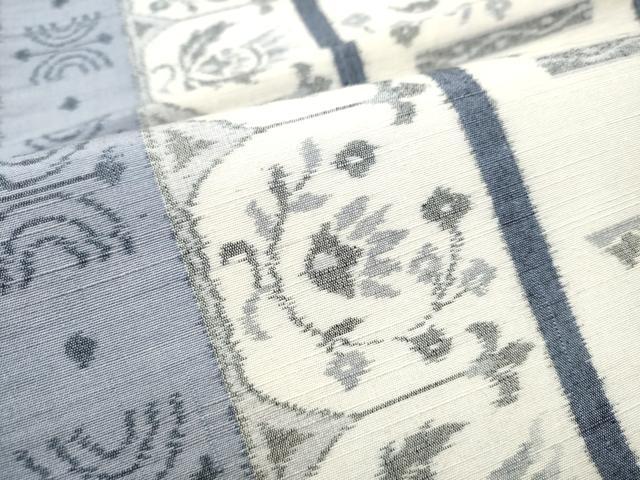 平和屋着物●九寸開き名古屋帯　小千谷紬　花鳥文　正絹　逸品　CABD0667hy