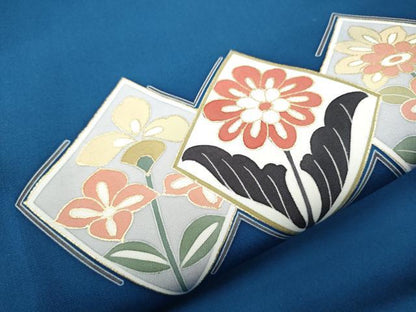 平和屋着物●塩瀬　九寸名古屋帯　菱花文　金彩　正絹　逸品　CABD0668hy