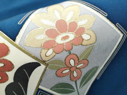 平和屋着物●塩瀬　九寸名古屋帯　菱花文　金彩　正絹　逸品　CABD0668hy