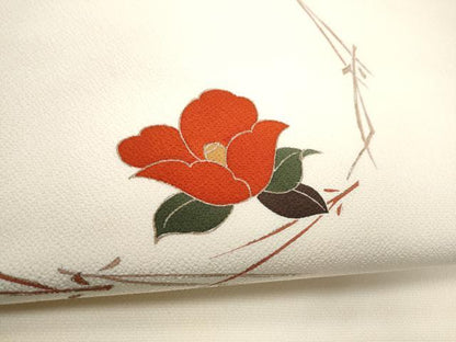 平和屋着物●九寸名古屋帯　椿　金彩　鬼しぼ縮緬　正絹　逸品　CABD0672hy