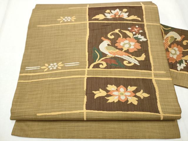 平和屋着物●九寸名古屋帯　休み鳥枝花文　正絹　逸品　CABD0675hy