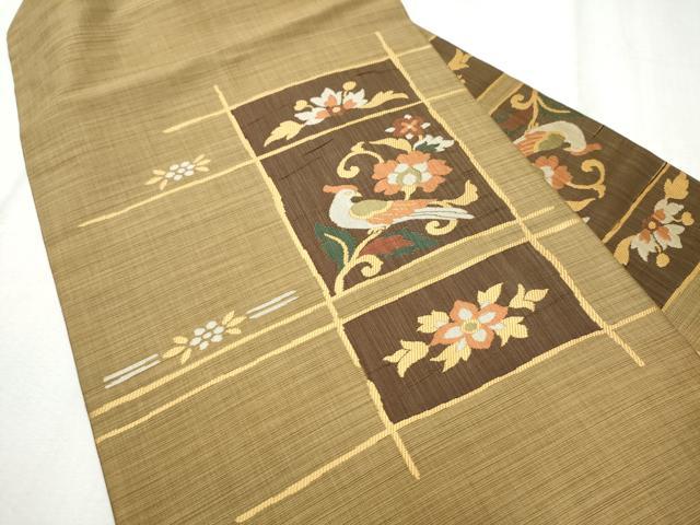 平和屋着物●九寸名古屋帯　休み鳥枝花文　正絹　逸品　CABD0675hy