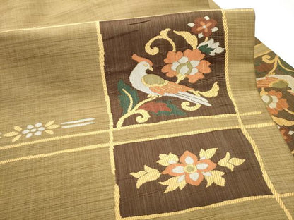 平和屋着物●九寸名古屋帯　休み鳥枝花文　正絹　逸品　CABD0675hy