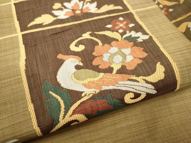 平和屋着物●九寸名古屋帯　休み鳥枝花文　正絹　逸品　CABD0675hy