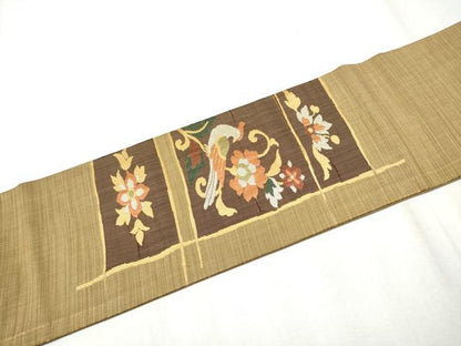 平和屋着物●九寸名古屋帯　休み鳥枝花文　正絹　逸品　CABD0675hy