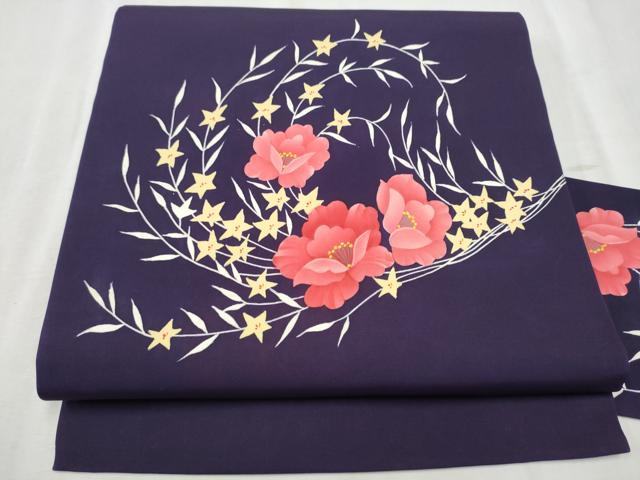 平和屋着物●塩瀬　九寸名古屋帯　草花文　正絹　逸品　CABD0676hy
