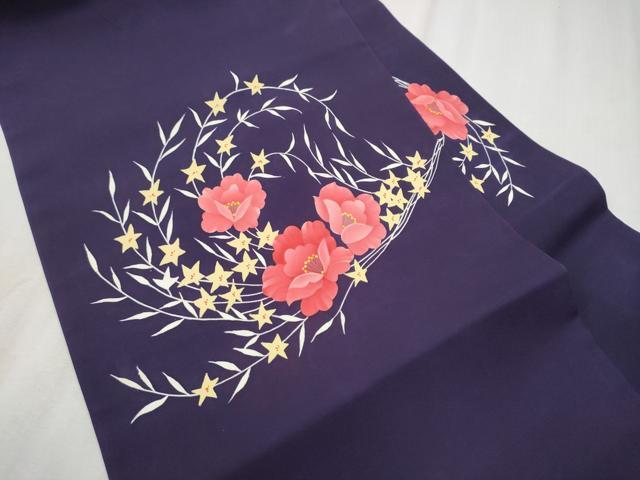 平和屋着物●塩瀬　九寸名古屋帯　草花文　正絹　逸品　CABD0676hy