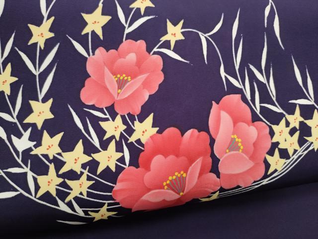 平和屋着物●塩瀬　九寸名古屋帯　草花文　正絹　逸品　CABD0676hy