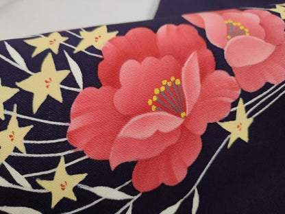 平和屋着物●塩瀬　九寸名古屋帯　草花文　正絹　逸品　CABD0676hy