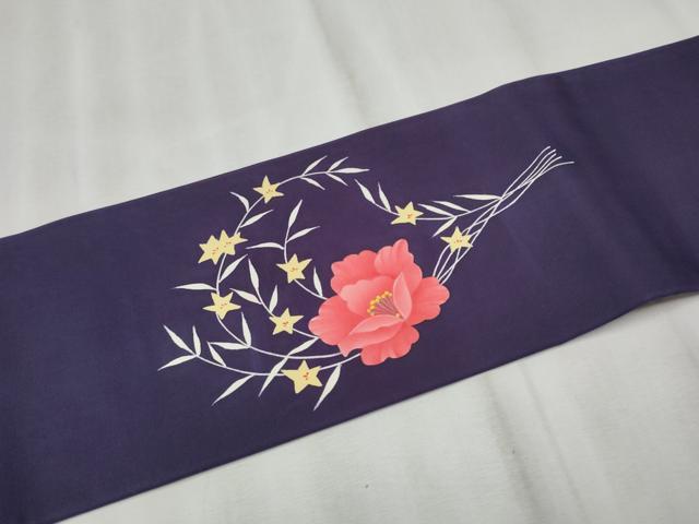 平和屋着物●塩瀬　九寸名古屋帯　草花文　正絹　逸品　CABD0676hy