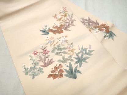平和屋着物●塩瀬　九寸名古屋帯　草花文　正絹　逸品　CABD0677hy