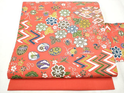 平和屋着物●塩瀬　九寸名古屋帯　型染め　草花文　正絹　逸品　CABD0678hy