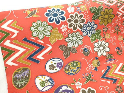 平和屋着物●塩瀬　九寸名古屋帯　型染め　草花文　正絹　逸品　CABD0678hy
