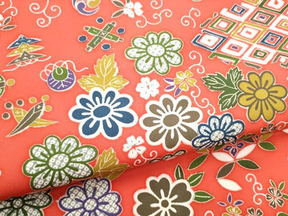 平和屋着物●塩瀬　九寸名古屋帯　型染め　草花文　正絹　逸品　CABD0678hy