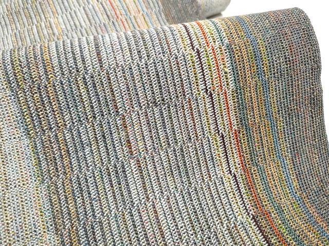 平和屋着物▽八寸名古屋帯 スリーシーズン 春夏秋 組織 縞 金糸 正絹 逸品 CABD0682hy
