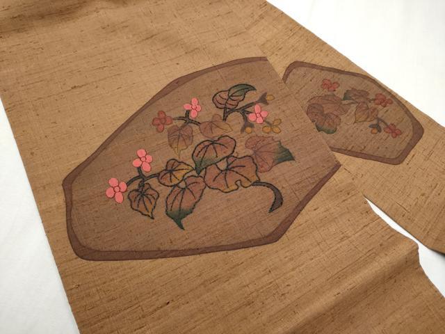 平和屋着物●九寸名古屋帯　刺繍　刺し子　枝花文　正絹　逸品　CABD0684hy