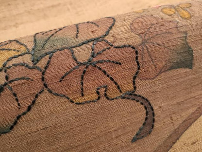 平和屋着物●九寸名古屋帯　刺繍　刺し子　枝花文　正絹　逸品　CABD0684hy