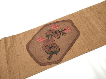 平和屋着物●九寸名古屋帯　刺繍　刺し子　枝花文　正絹　逸品　CABD0684hy