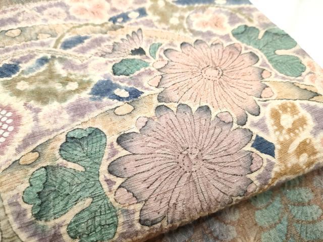 平和屋着物●九寸開き名古屋帯　作家物　紬地　絞り　辻が花　金通し地　正絹　逸品　CABD0685hy