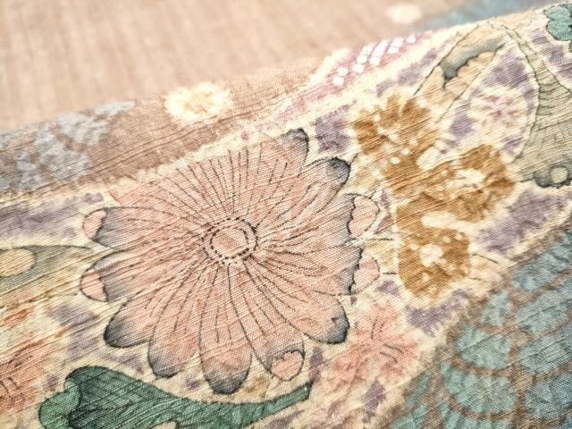平和屋着物●九寸開き名古屋帯　作家物　紬地　絞り　辻が花　金通し地　正絹　逸品　CABD0685hy