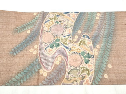 平和屋着物●九寸開き名古屋帯　作家物　紬地　絞り　辻が花　金通し地　正絹　逸品　CABD0685hy