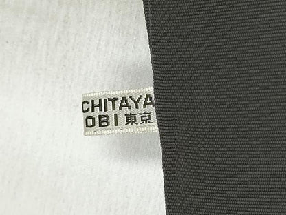 平和屋着物●塩瀬　九寸名古屋帯　手描き　花唐草文　黒地　金彩　正絹　逸品　CABD0687hy