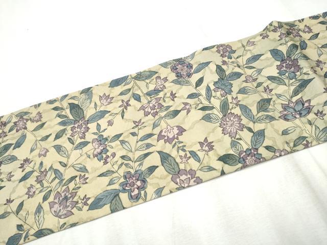 平和屋着物●塩瀬　全通柄　九寸名古屋帯　更紗枝花文　正絹　逸品　CABD0689hy