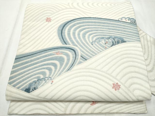 平和屋着物●九寸名古屋帯　美保姿　竜田川　銀糸　正絹　逸品　CABD0695hy
