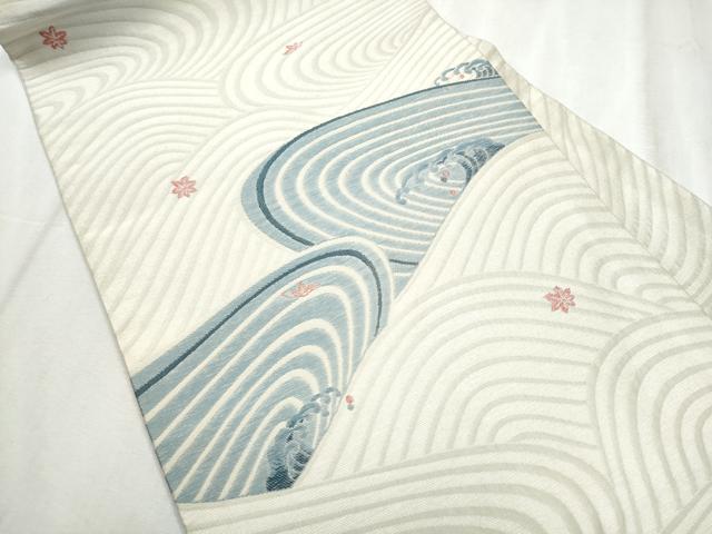 平和屋着物●九寸名古屋帯　美保姿　竜田川　銀糸　正絹　逸品　CABD0695hy