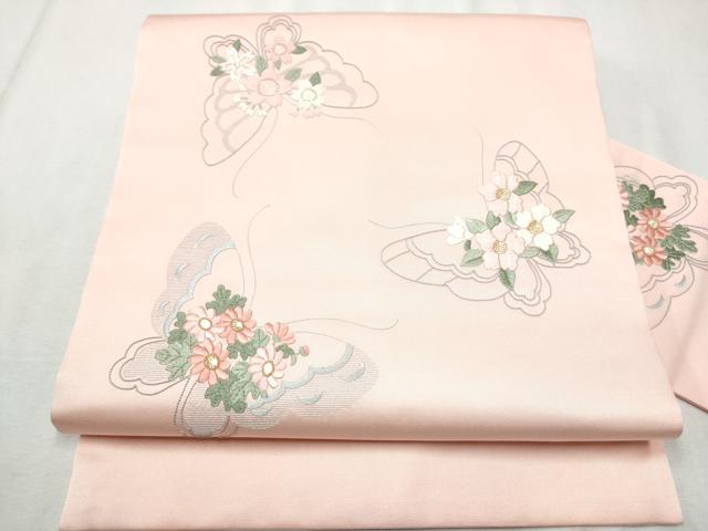 平和屋着物●中国三大刺繍　相良刺繍　総刺繍　塩瀬　九寸名古屋帯　花蝶文　正絹　逸品　CABD0696hy