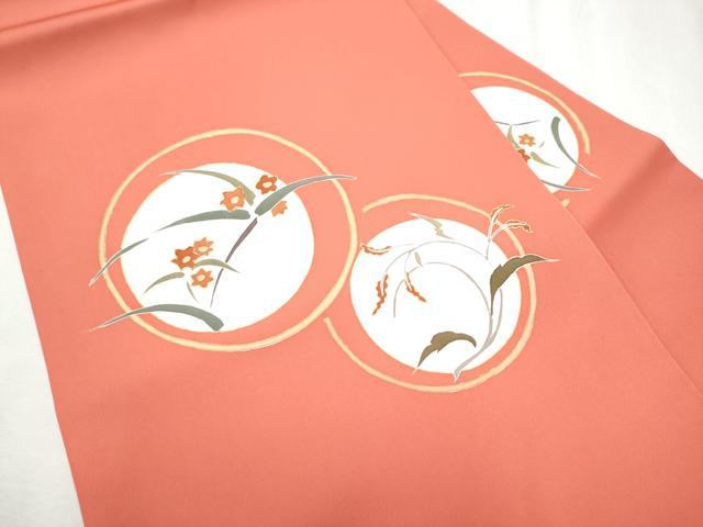 平和屋着物●塩瀬　九寸名古屋帯　駒刺繍　草花丸文　金彩　正絹　逸品　CABD0698hy