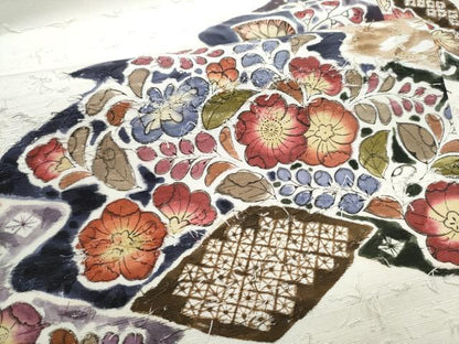 平和屋着物●九寸名古屋帯　髭紬　辻が花　正絹　逸品　CABD0700hy